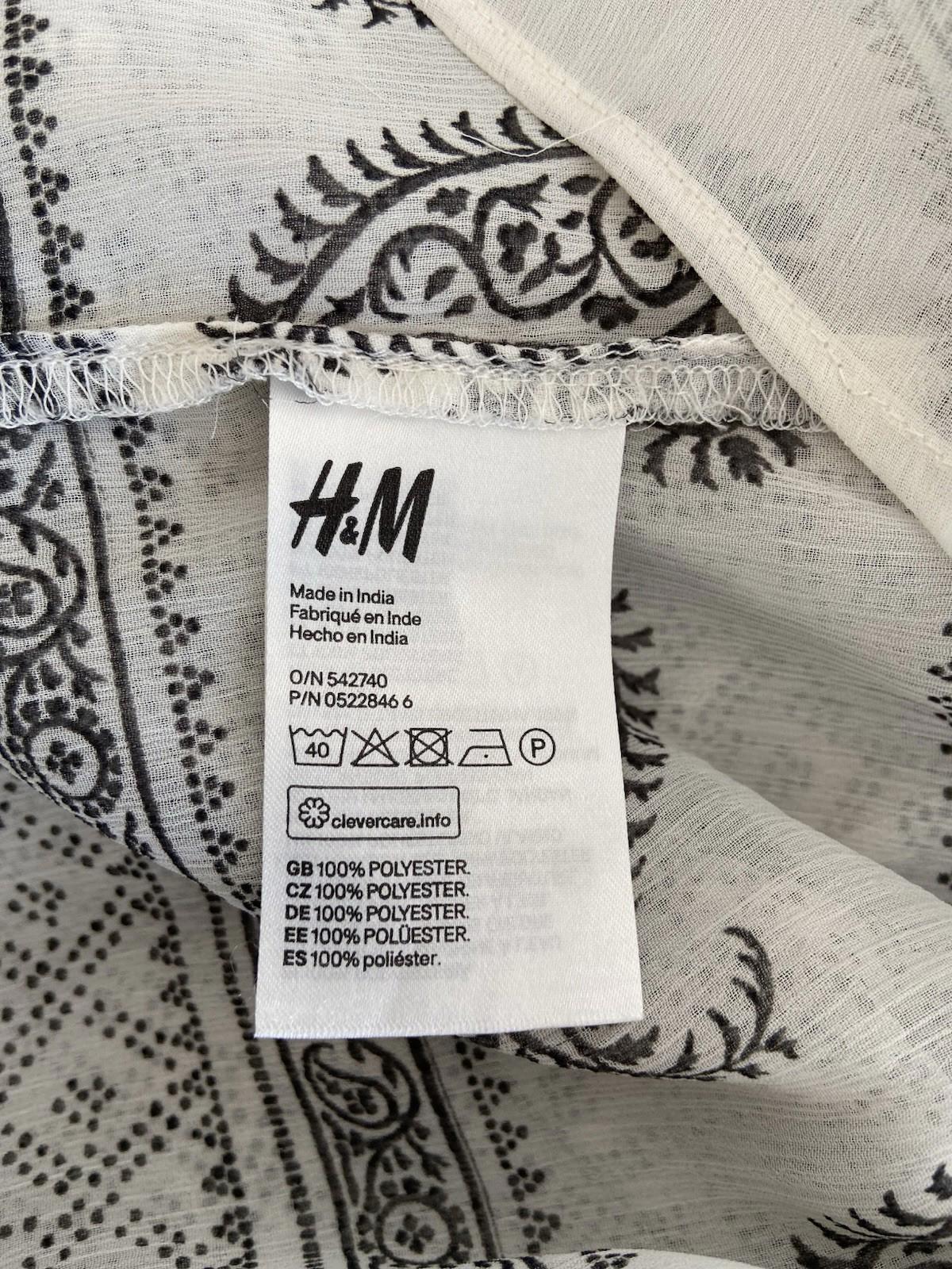 H&M White & Black Moroccan Print Blouse – Size 8 – Lightweight, Sheer