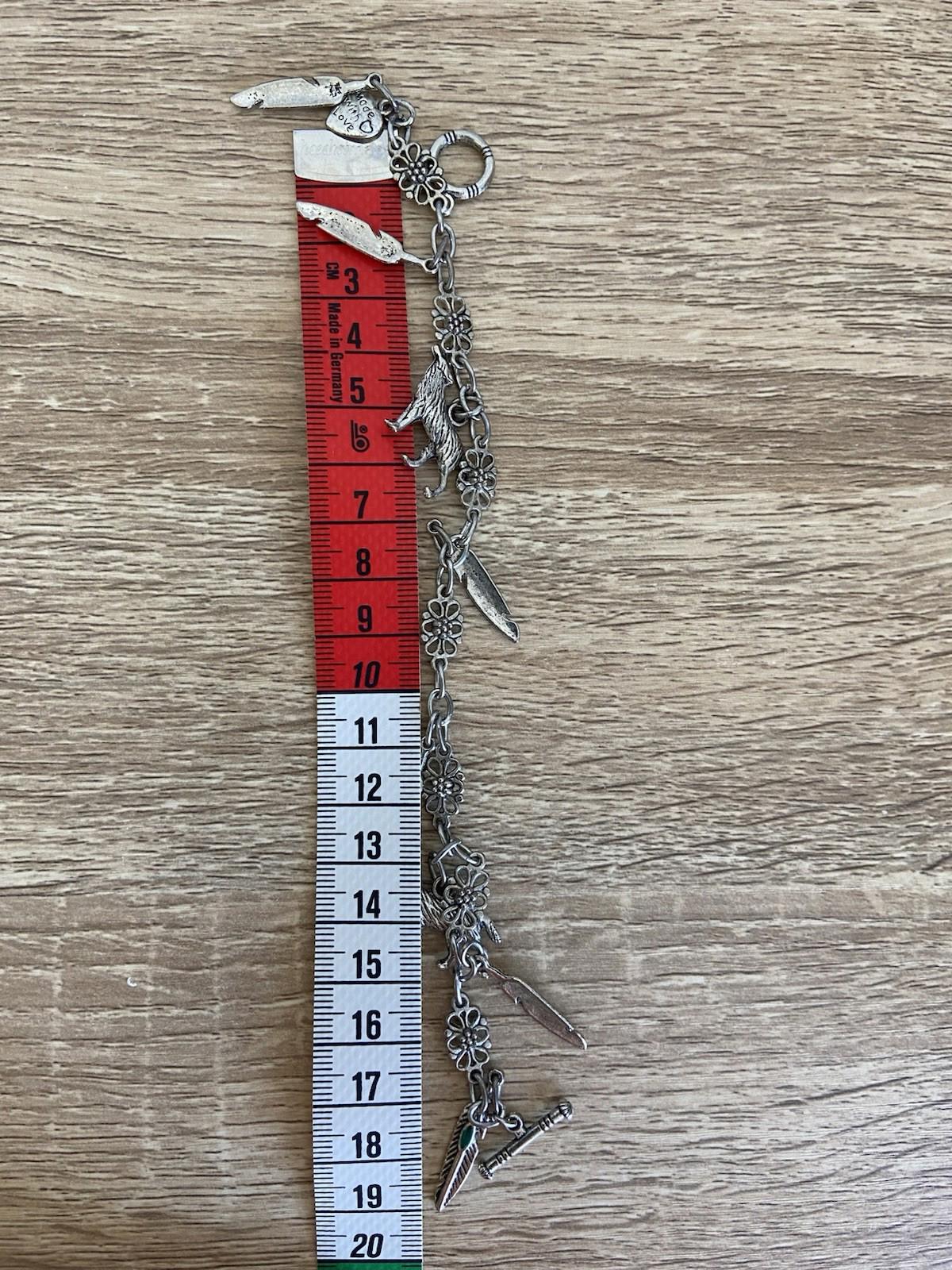 Pagan-Inspired Charm Bracelet – Fox, Feathers & Floral Details – Approx. 20cm