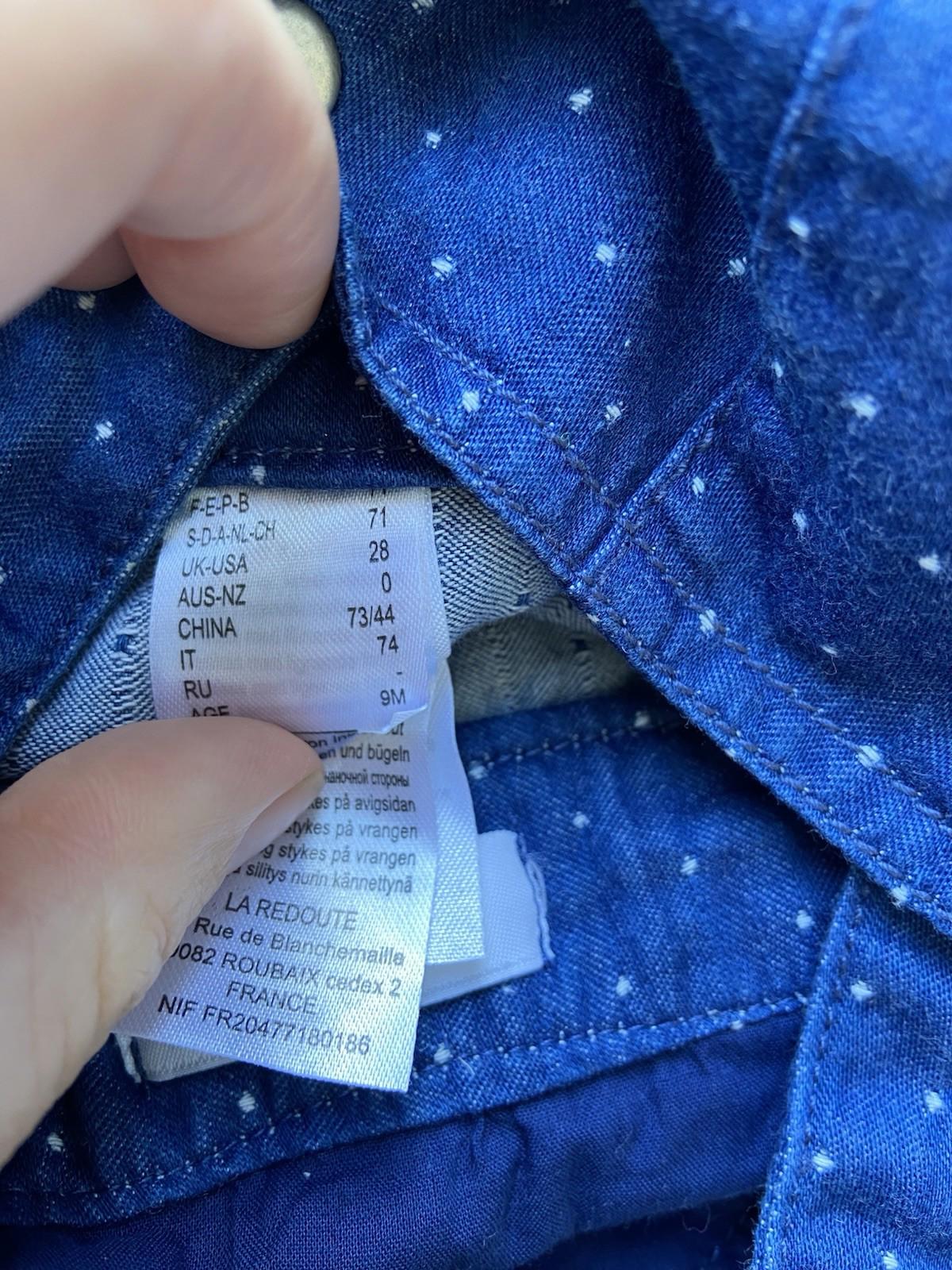 La Redoute RR Girls’ Denim Dungaree Skirt –Size 28, Blue with White Polka Dots