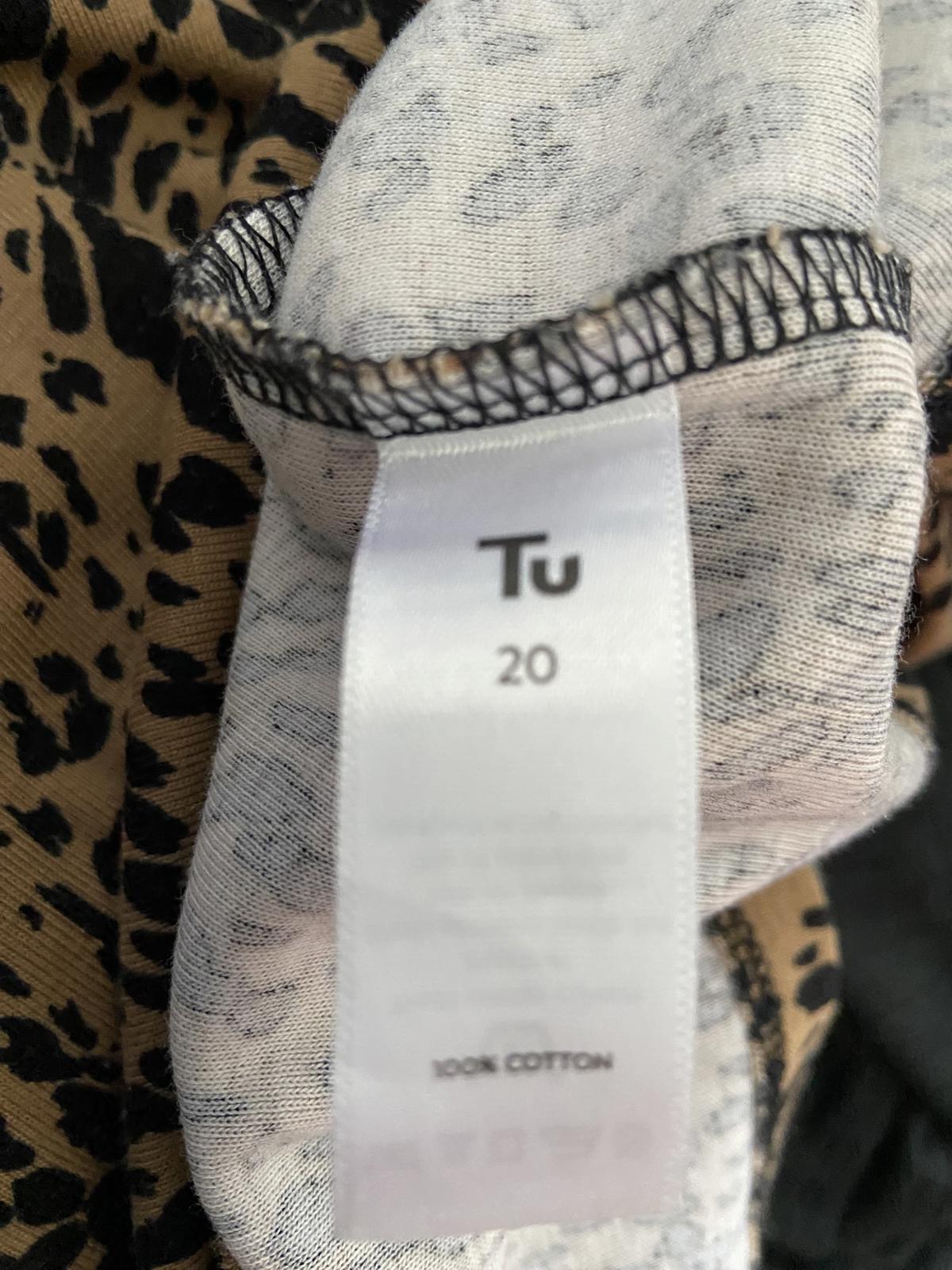 Tu Size 20 Brown & Black Leopard Print T-Shirt 100% Cotton Round Neck Casual