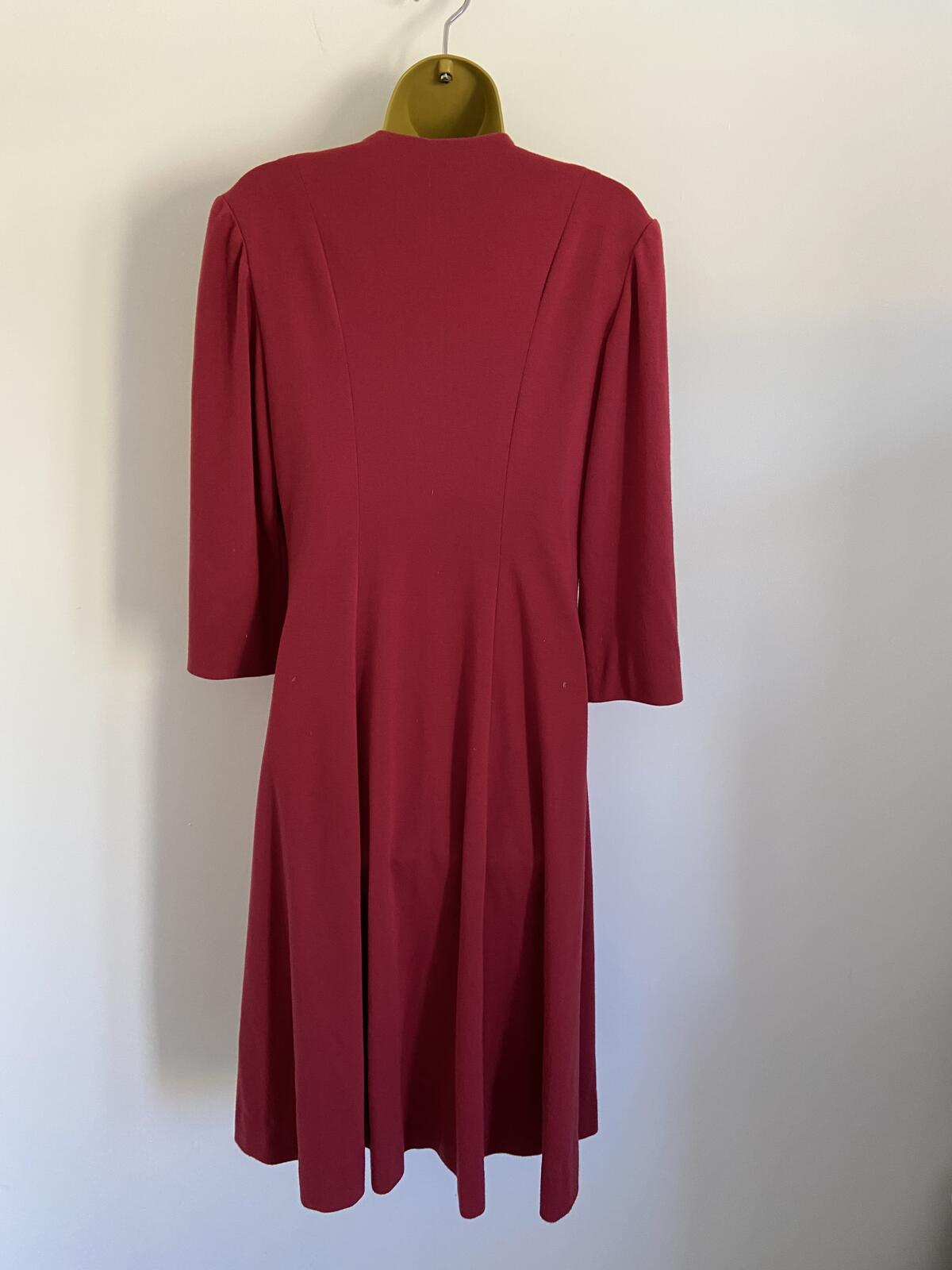 Vintage Style Handmade Dark Red Button-Front Midi Dress Approx Size 16