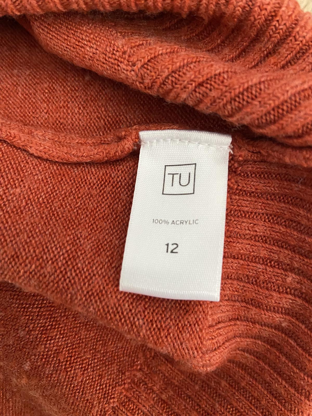 TU Lightweight V-Neck Sweater - Burnt Orange, Short Sleeve, Size 12