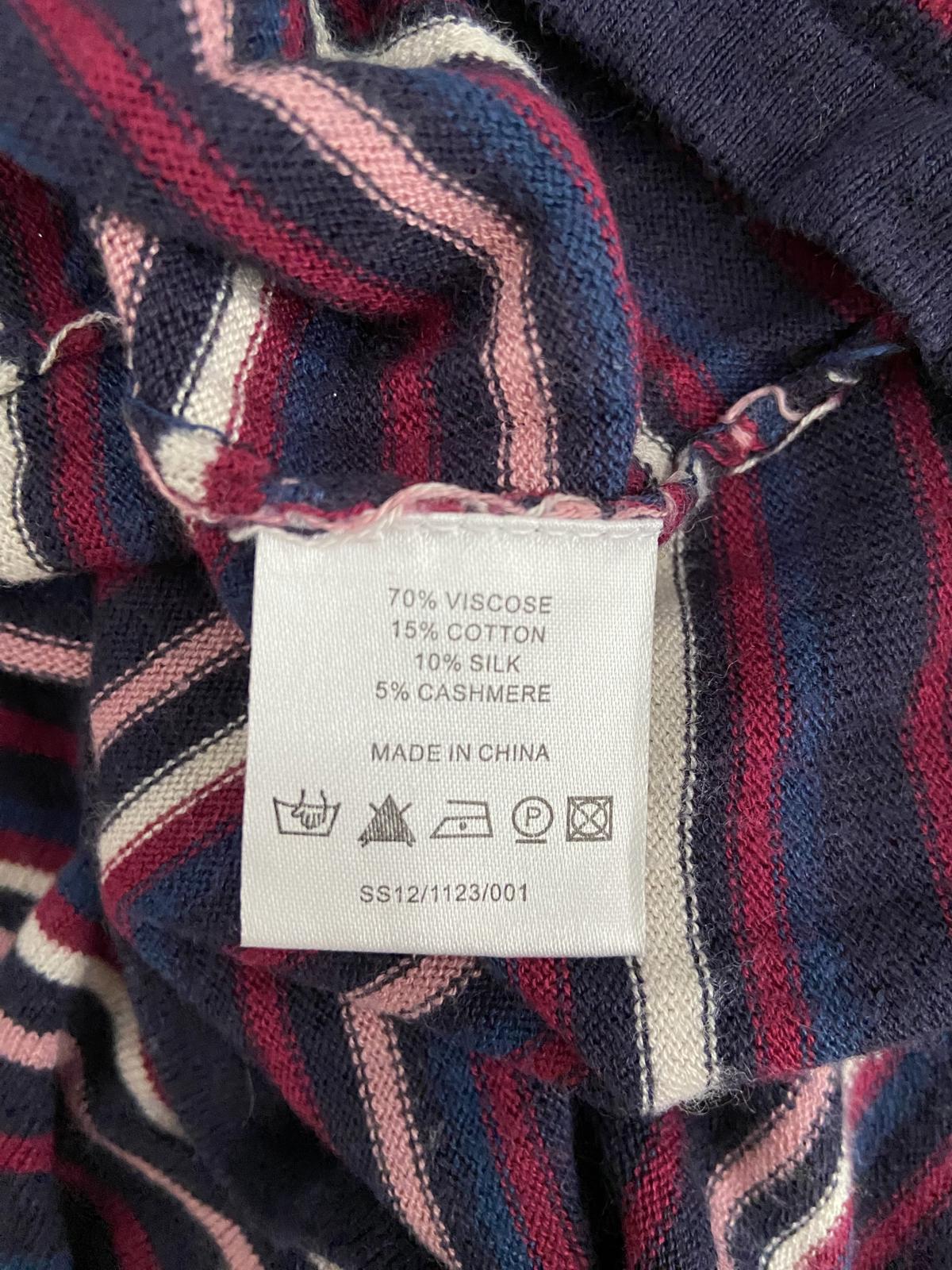 East Striped Cardigan - Navy Multi, Silk & Cashmere Blend, Size 12