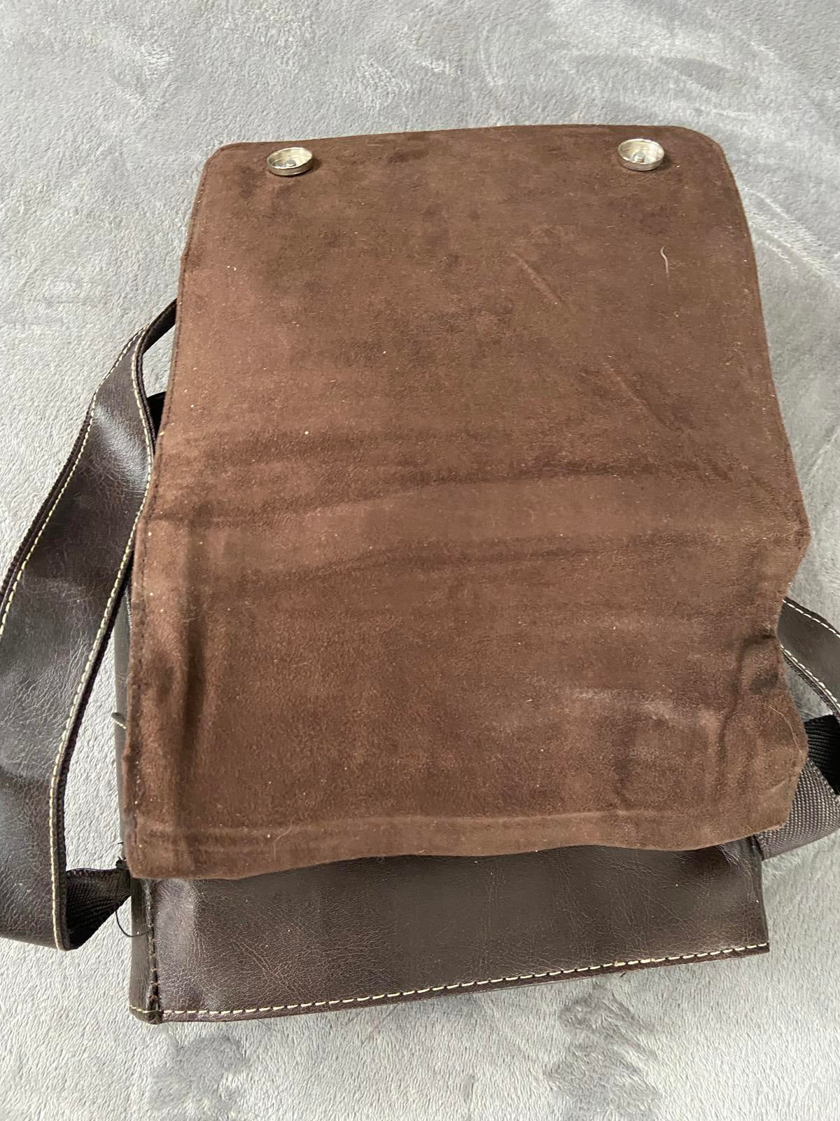 Malperro Brown Faux Leather Crossbody Messenger Bag Magnetic Clasp 28x25cm