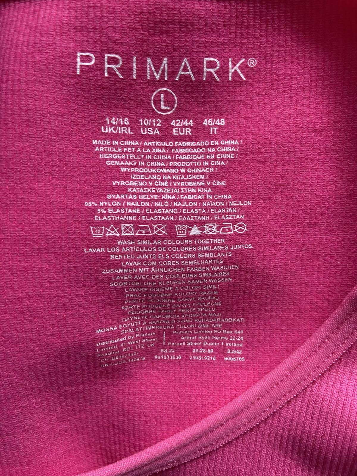 Primark Size L 14-16 Pink Ribbed Sleeveless Bodycon Mini T-Shirt Dress
