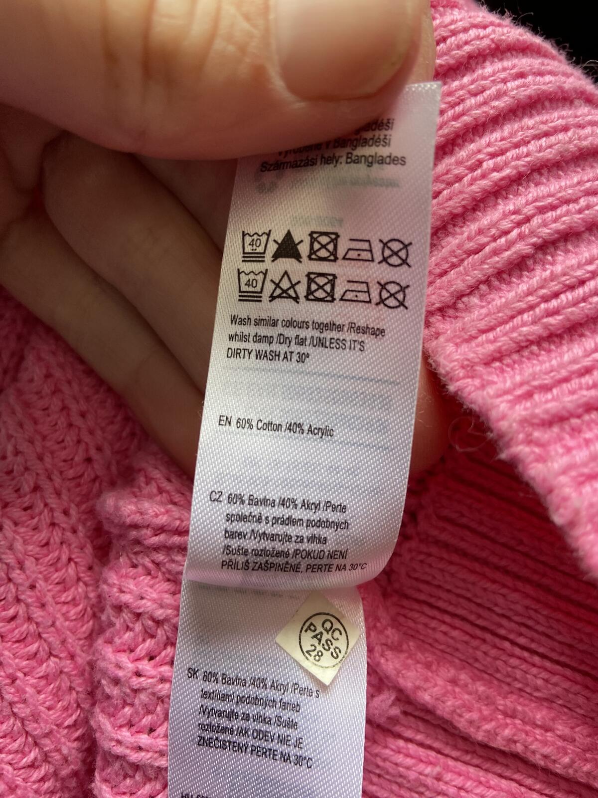 F&F Pink Cotton Blend Knit Jumper with Turnback Cuffs - Size Large