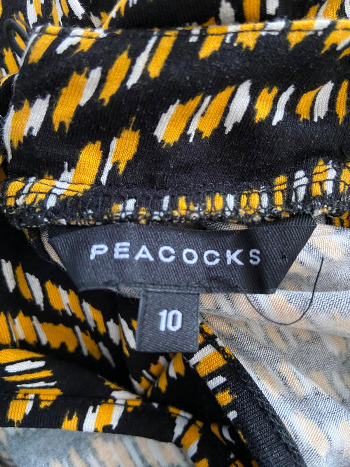 Peacocks Size 10 Black Maxi Dress Yellow White Pattern Halter Neck Stretchy