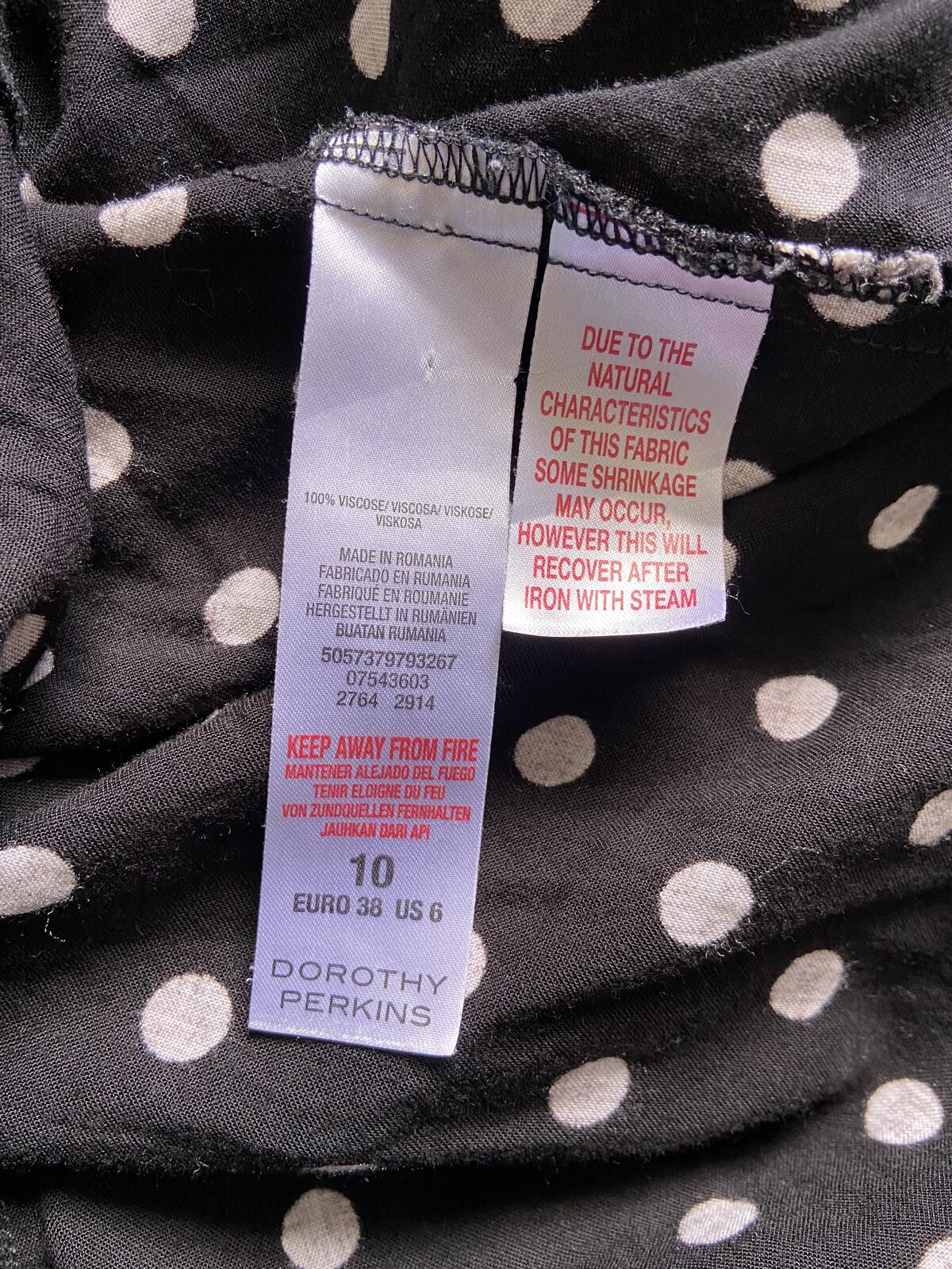 Dorothy Perkins Black & White Polka Dot Frill Summer Dress - Size 10