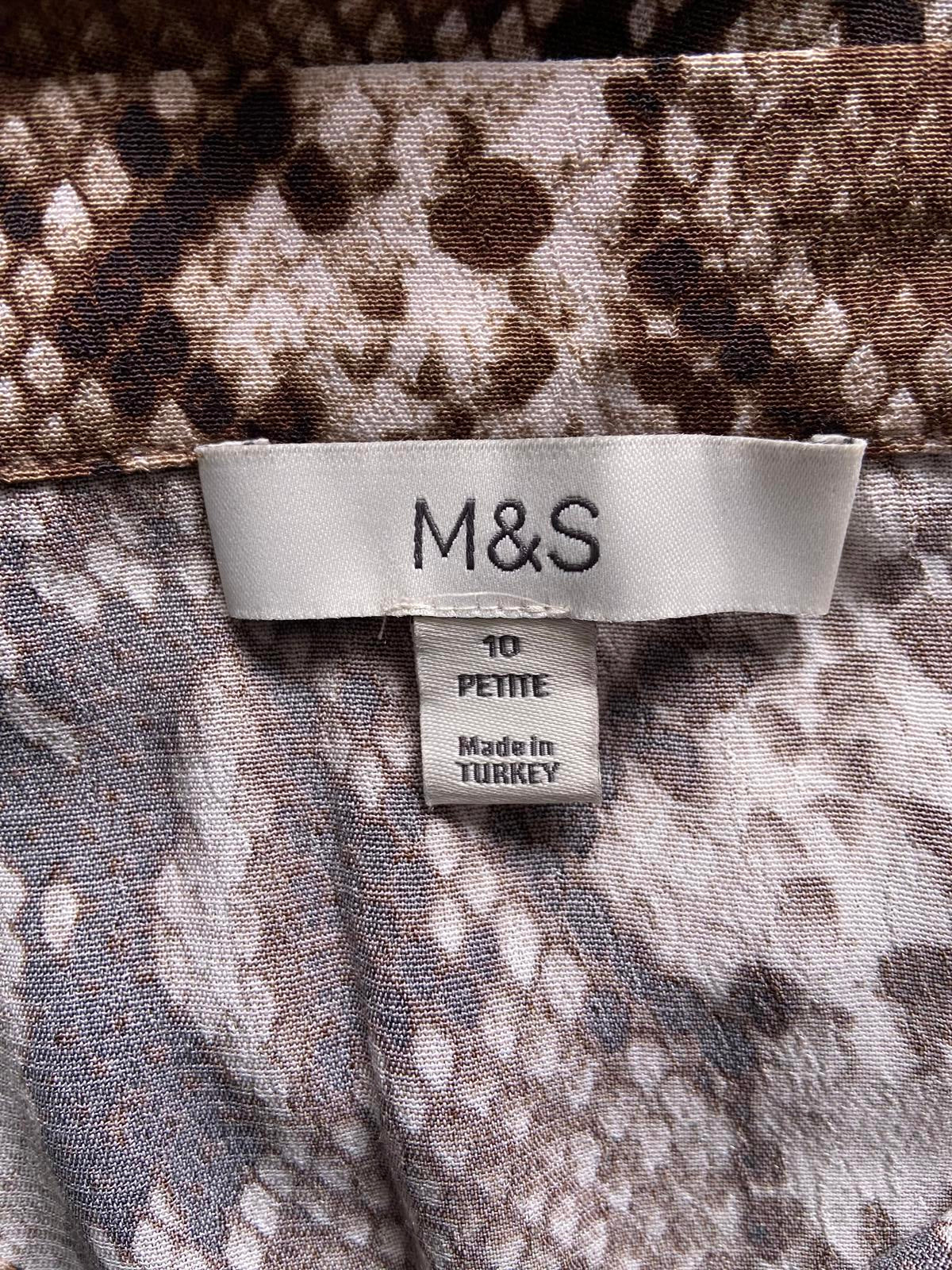 M&S Size 10 Petite Brown Snake Skin Print Skirt Midi Zip Fastening Two Slits