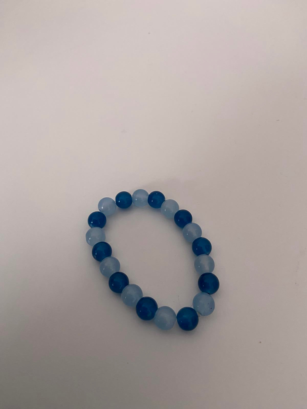Blue & Dark Blue Beaded Elastic Bracelet - Small Fit