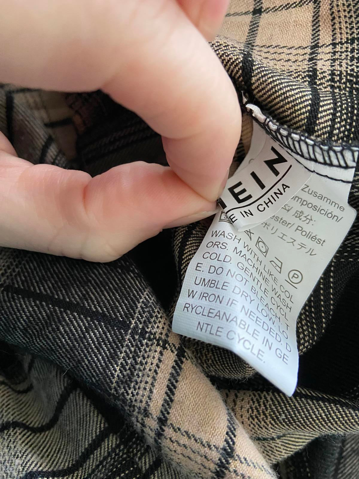 SHEIN Plaid Flannel Shirt - Black & Tan, Oversized Fit, Size XL