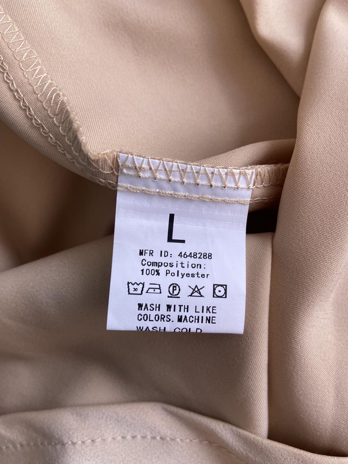 Beige Silky Cowl Neck Long Sleeve Blouse - Size Large