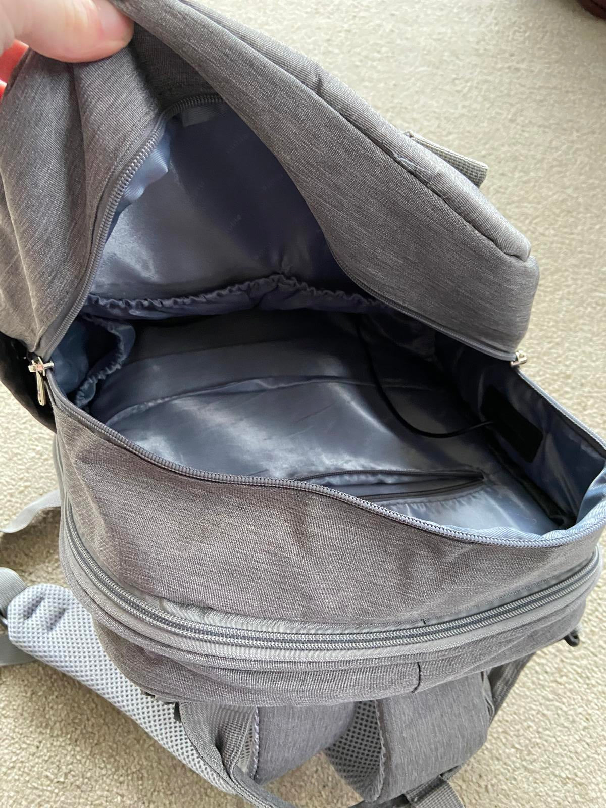 Grey Baby Changing Backpack - Many Compartments, Includes Mat
