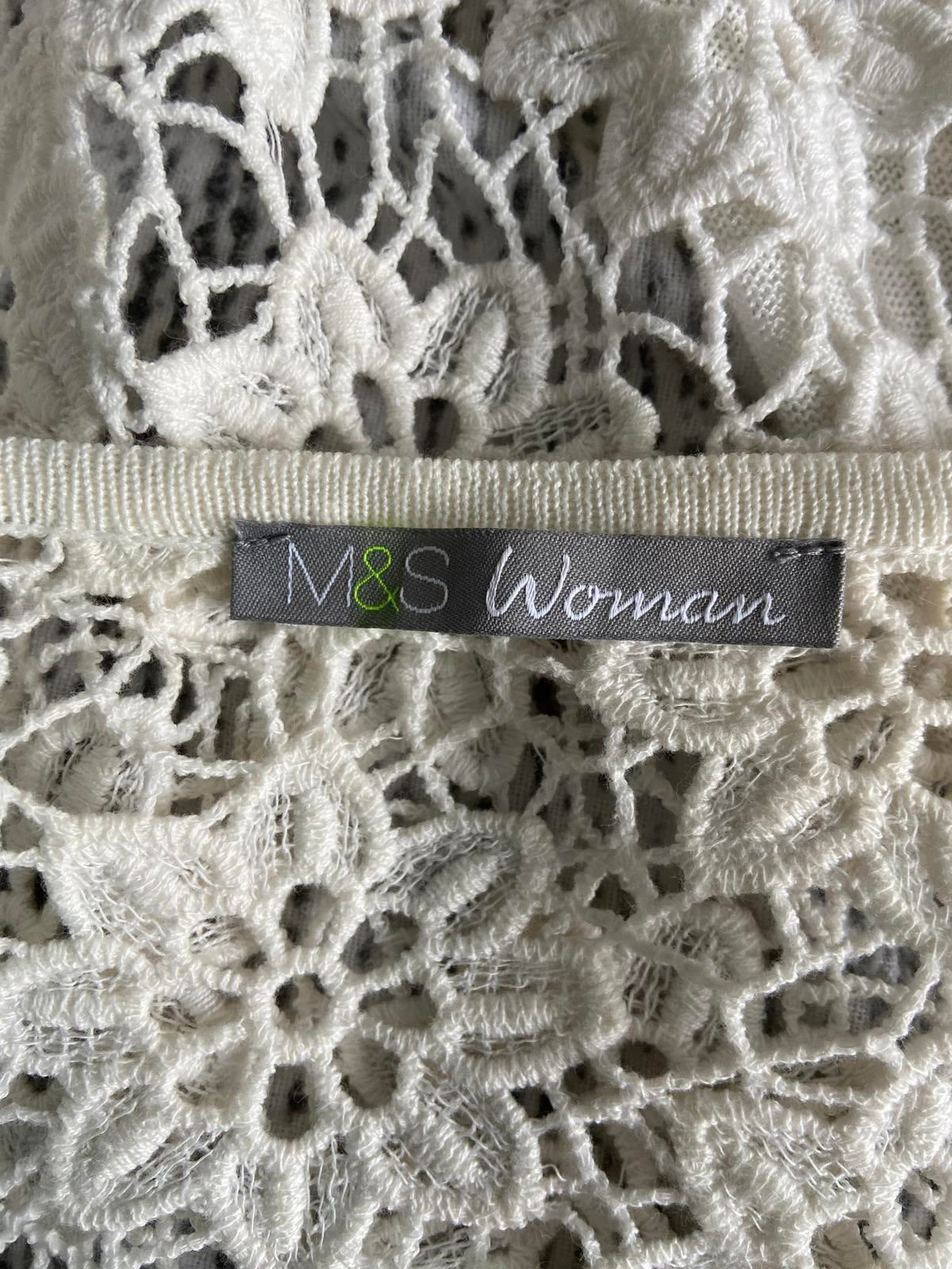 M&S Cream Open Front Cardigan Size 10-12 Lightweight Floral Lace Back P2P 50cm
