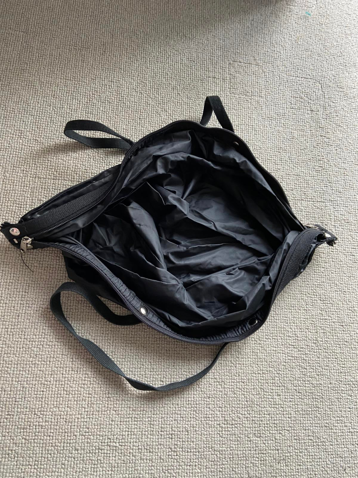Black Foldable / Collapsible Tote Bag - Drawstring Closure, Lightweight