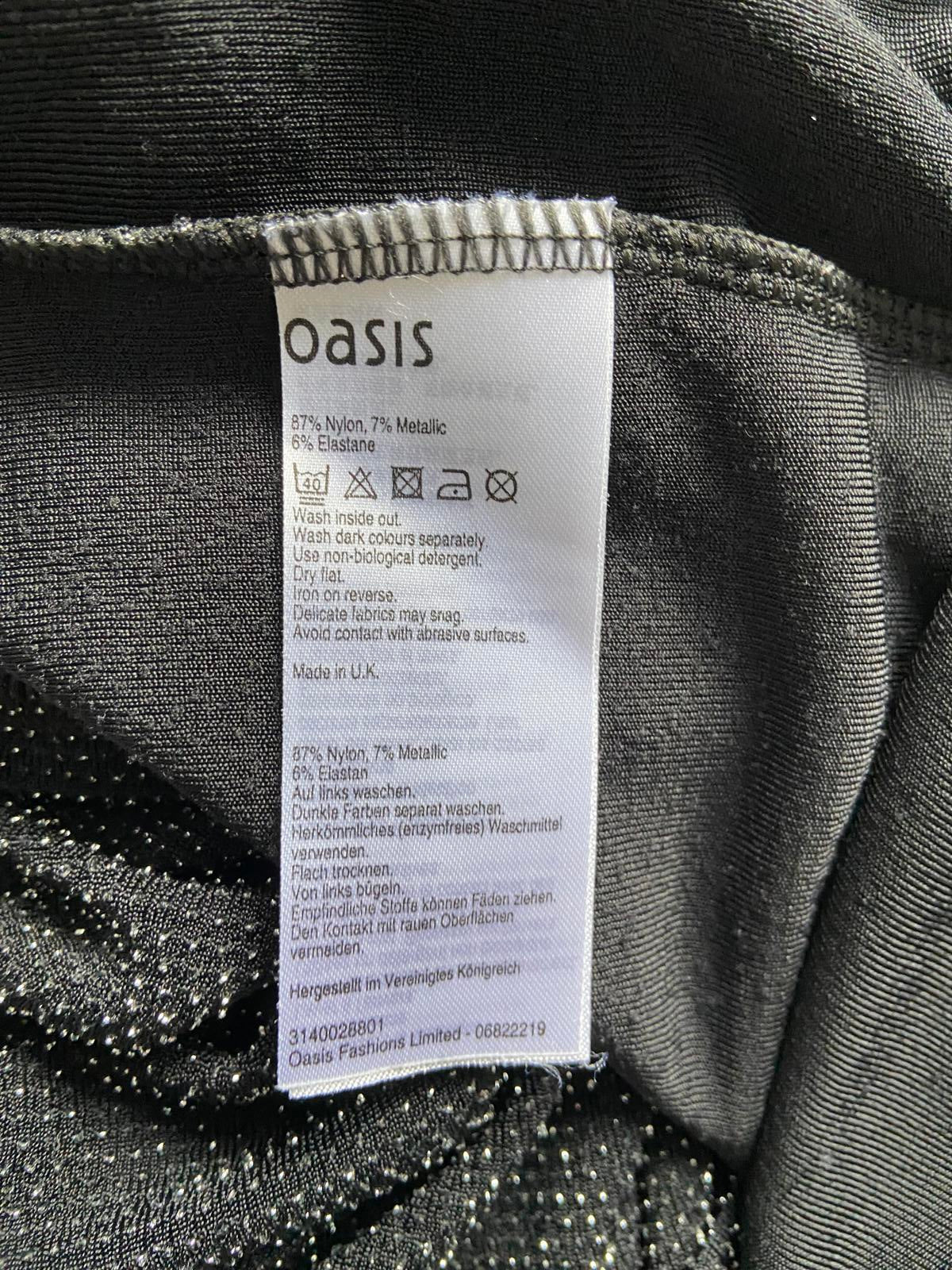 Oasis Size Medium Black Sparkly Metallic Pencil Skirt Elasticated Waist Stretch