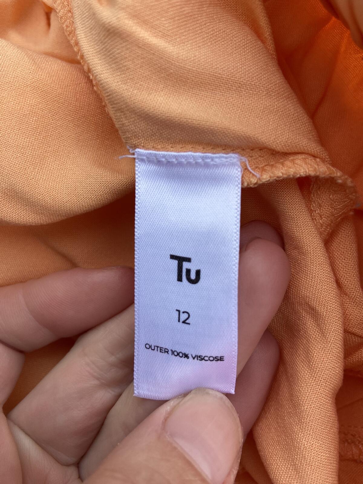 Tu Women's Pastel Orange Lightweight 100% Viscose Cropped Trousers Size 12