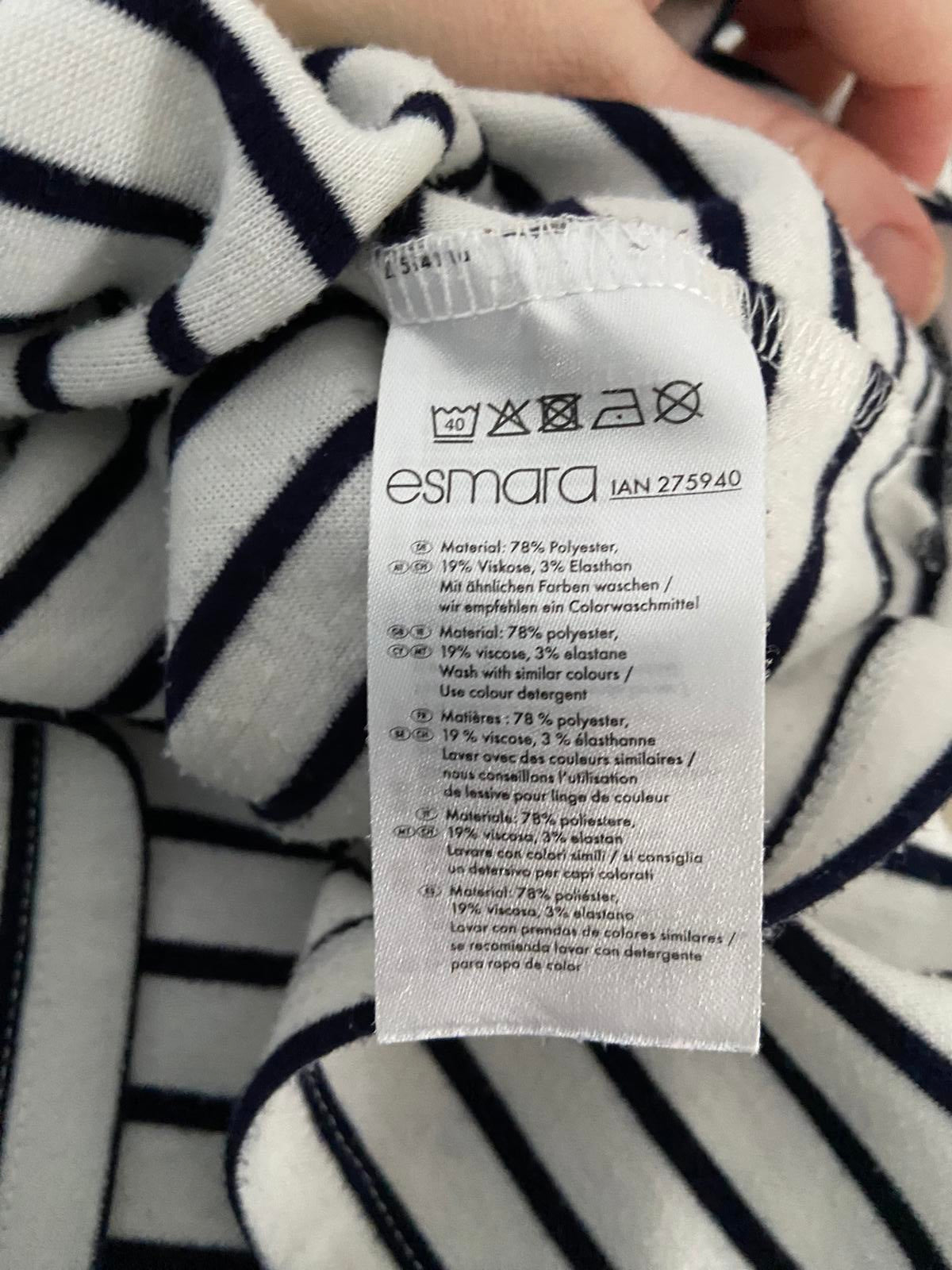 Esmara Size Medium White & Black Striped T-Shirt Dress Zip Back Mini Dress