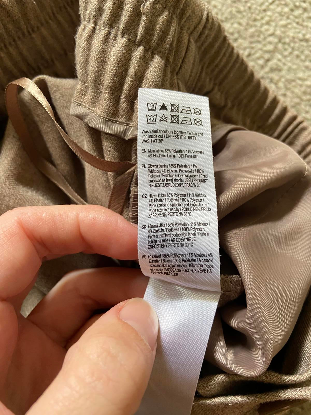 F&F Size 12 Light Brown Linen-Style Trousers with Button Pockets