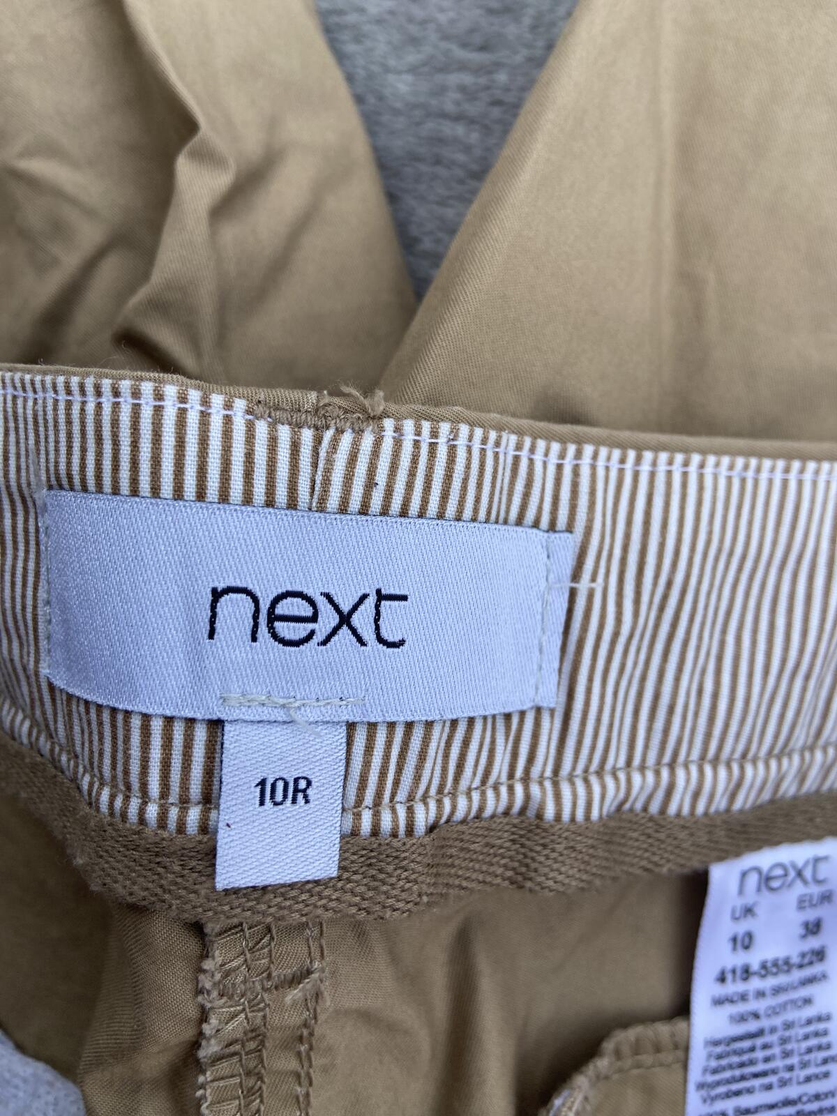 Next Camel Brown 100% Cotton Lightweight Turn-Up Chino Trousers - Size 10