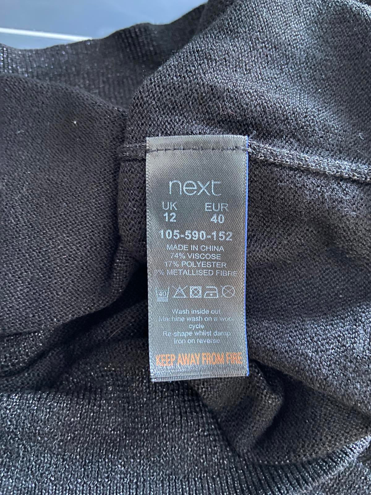 Next Black Glitter Stitch Black and Silver Sweater - Size UK 12
