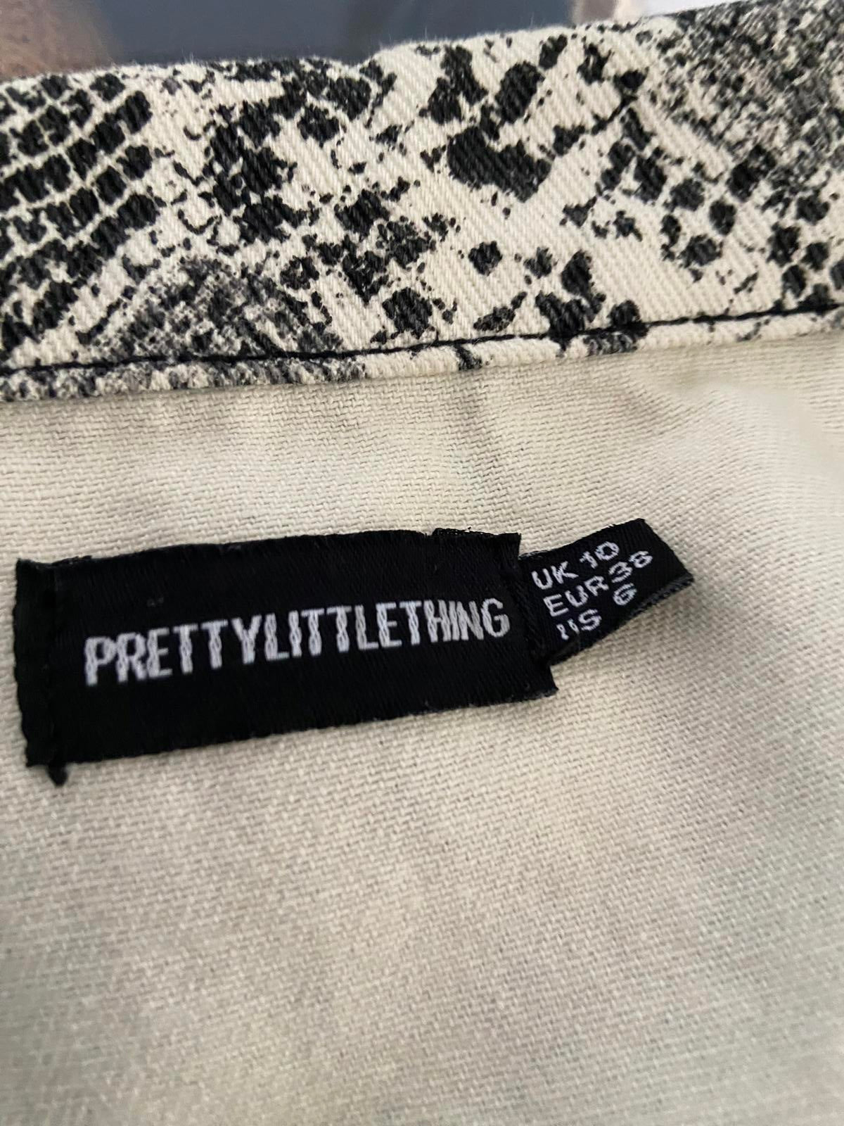 PrettyLittleThing Size 10 Cream Snakeskin Print Playsuit Jumpsuit With Belt