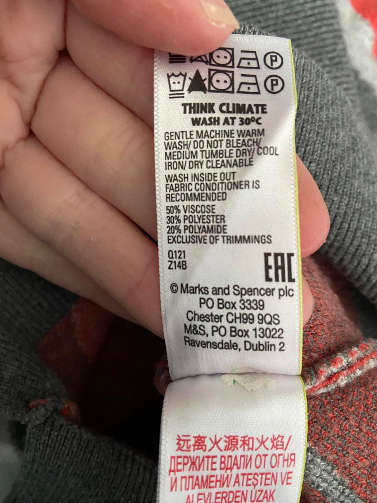 M&S Collection Size XS Zebra Print Jumper Grey & Red High Neck Knit Sweater