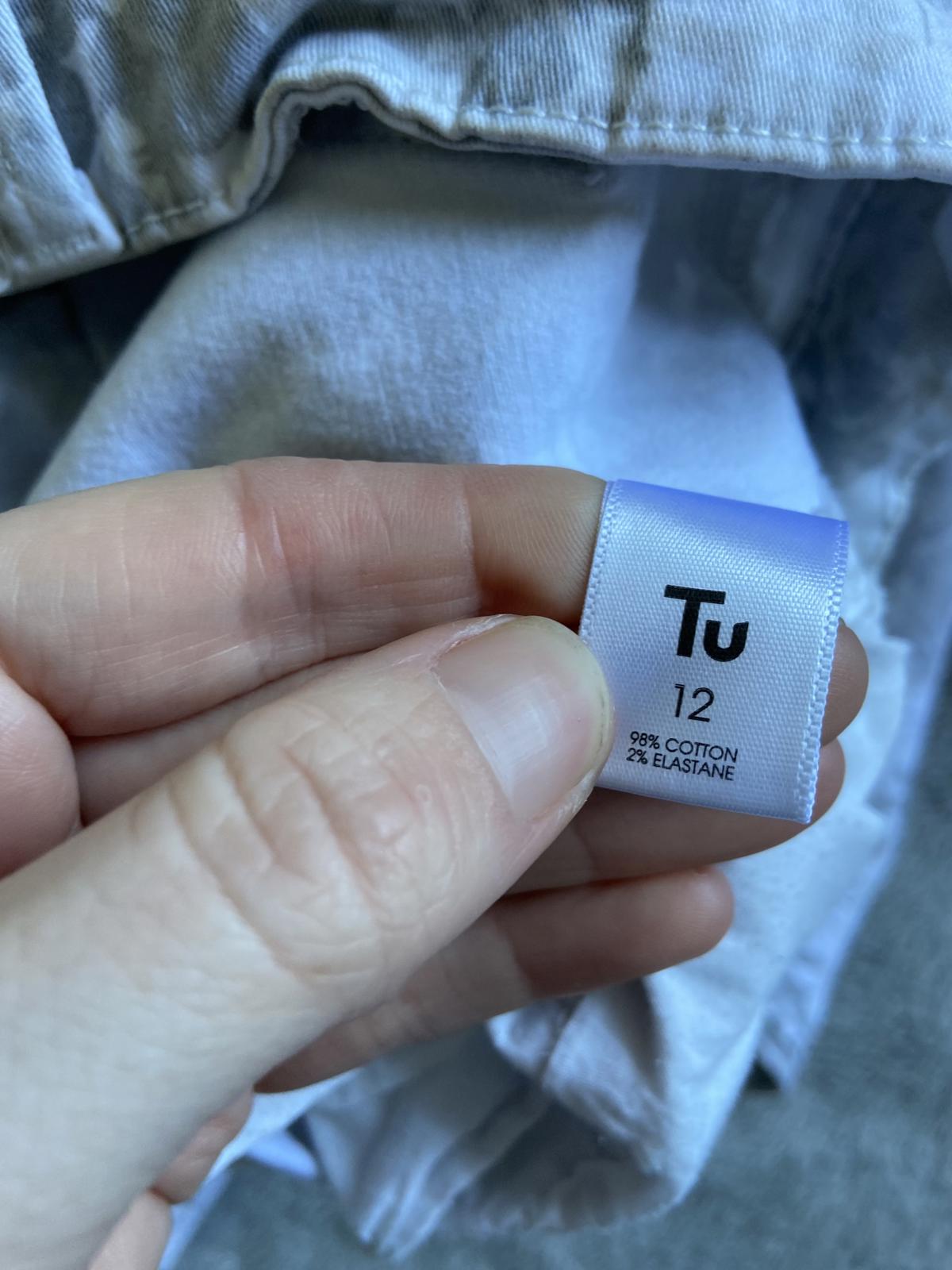 Tu Size 12 White & Grey Floral Denim Jeans Cropped Stretch Cotton Slim Leg