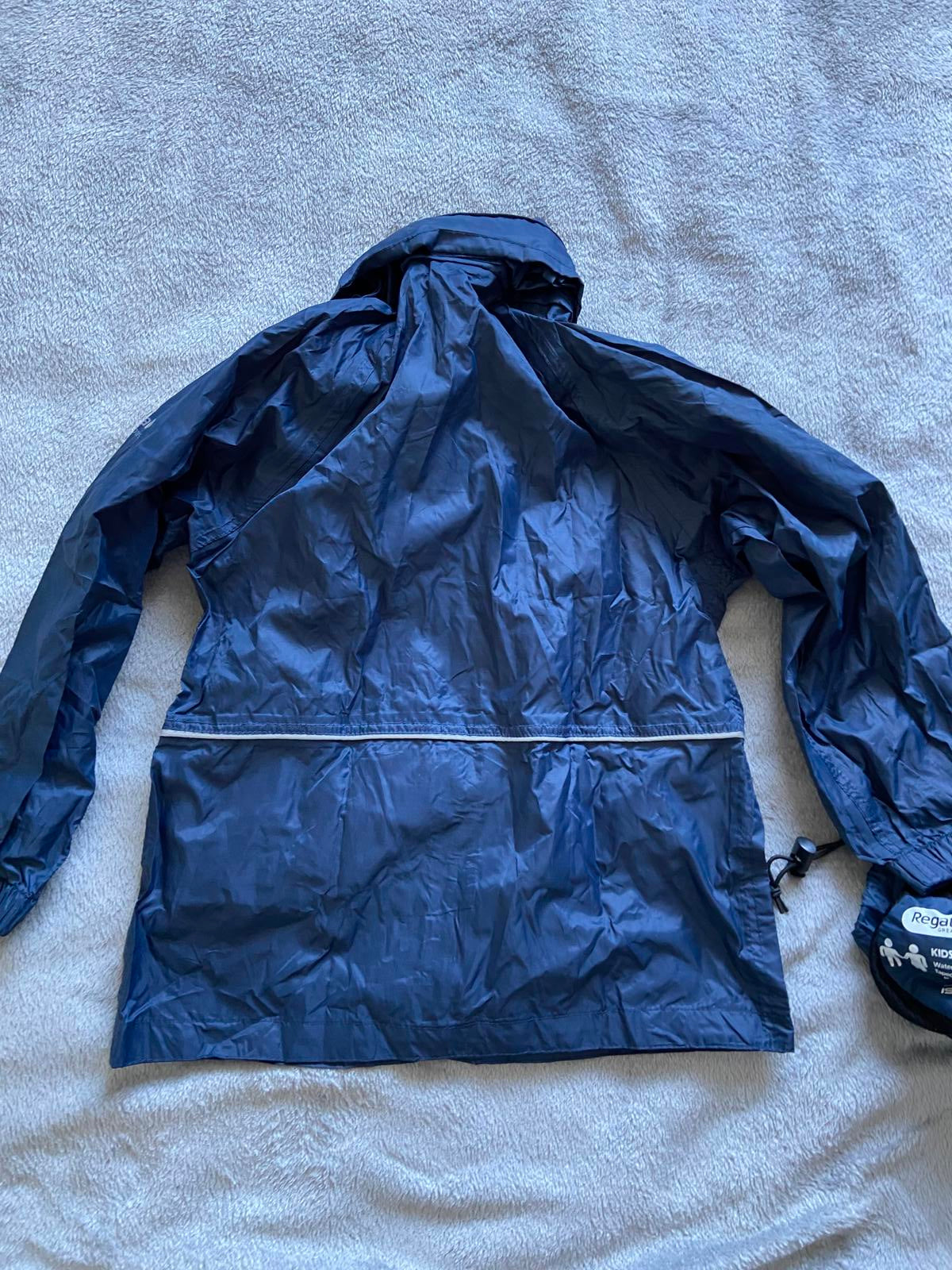 Regatta Kids Age 5-6 Navy Blue Waterproof Hooded Packaway Rain Coat Jacket