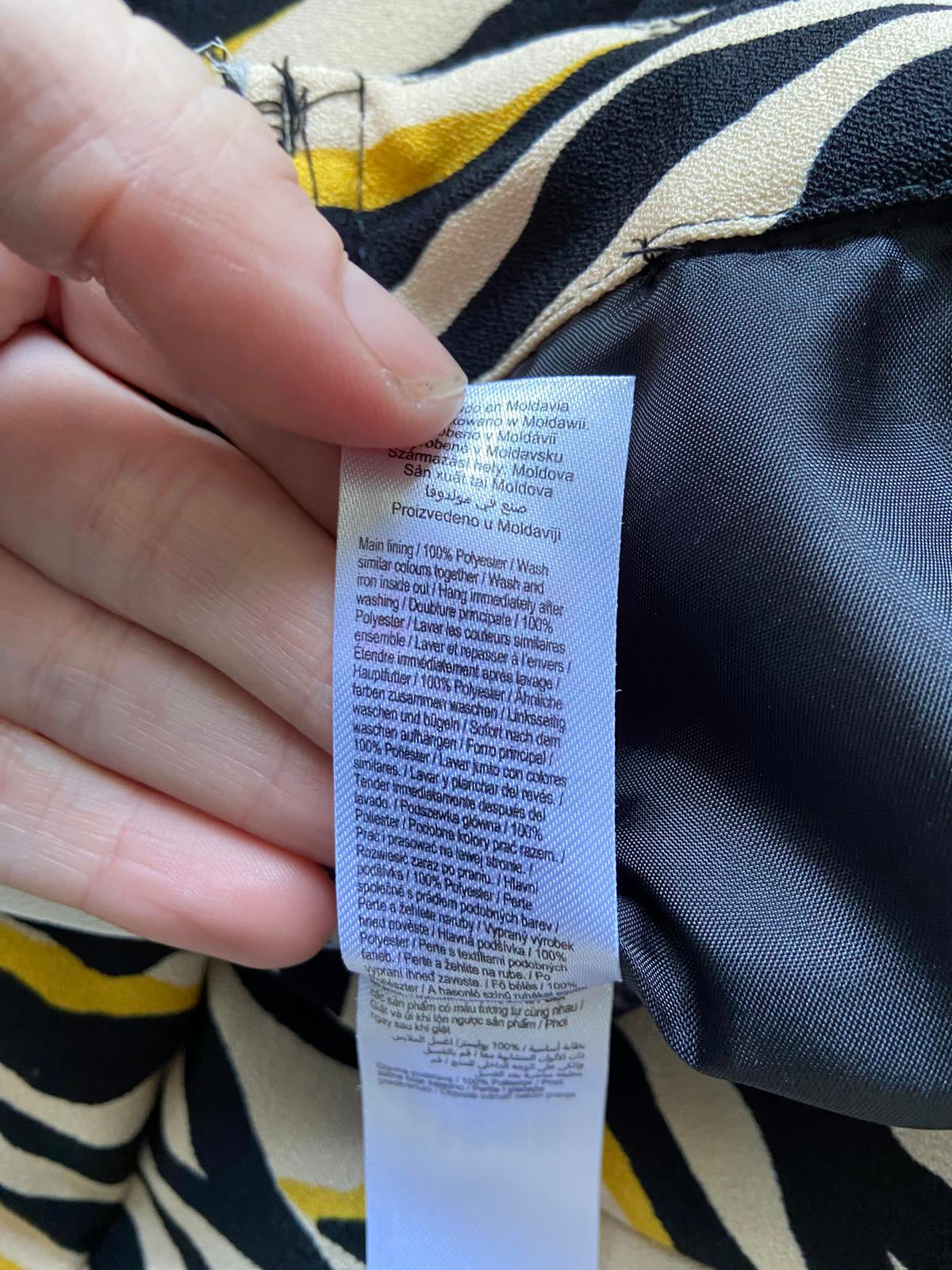 F&F Size 10 Zebra Print Trousers Beige Yellow Black Elasticated Waist Tie Front