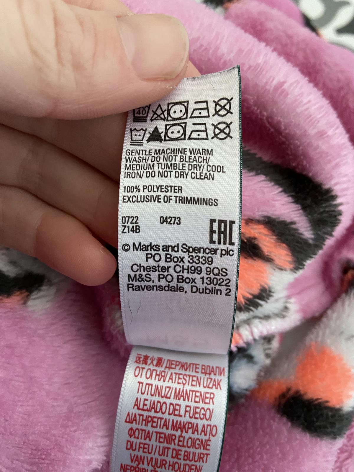 M&S Kids Age 9-10 Pink Cat Print Oversized Fleece Hoodie Oodie Style