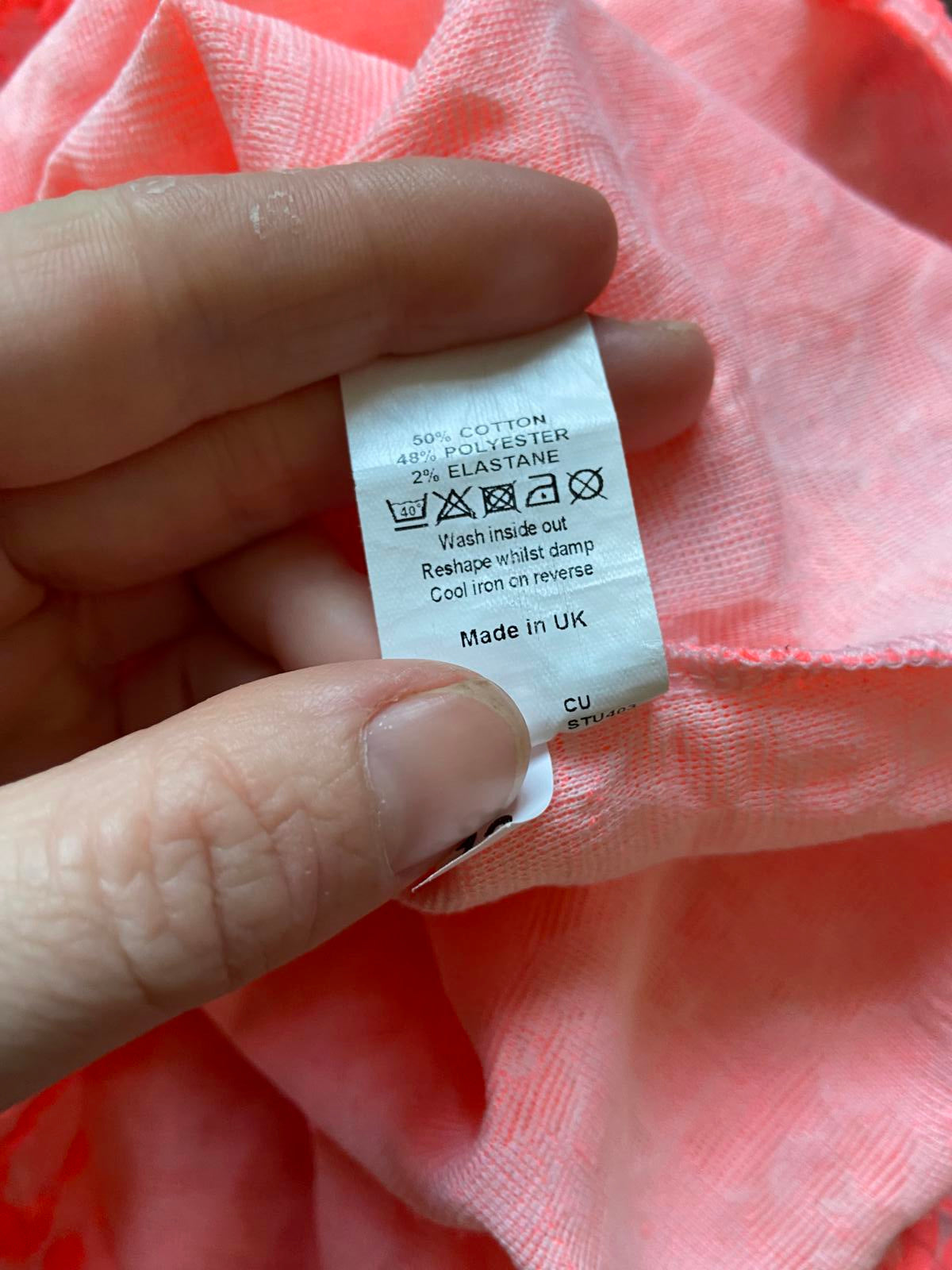 River Island Size 12 Neon Orange Pink Leopard Print Textured Bodycon Mini Dress