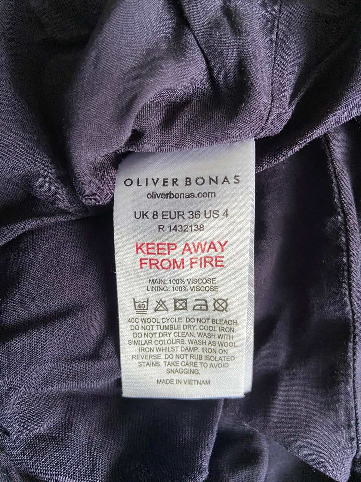 Oliver Bonas Size 8 Navy Blue Ditsy Floral Print Smock Dress Fully Lined