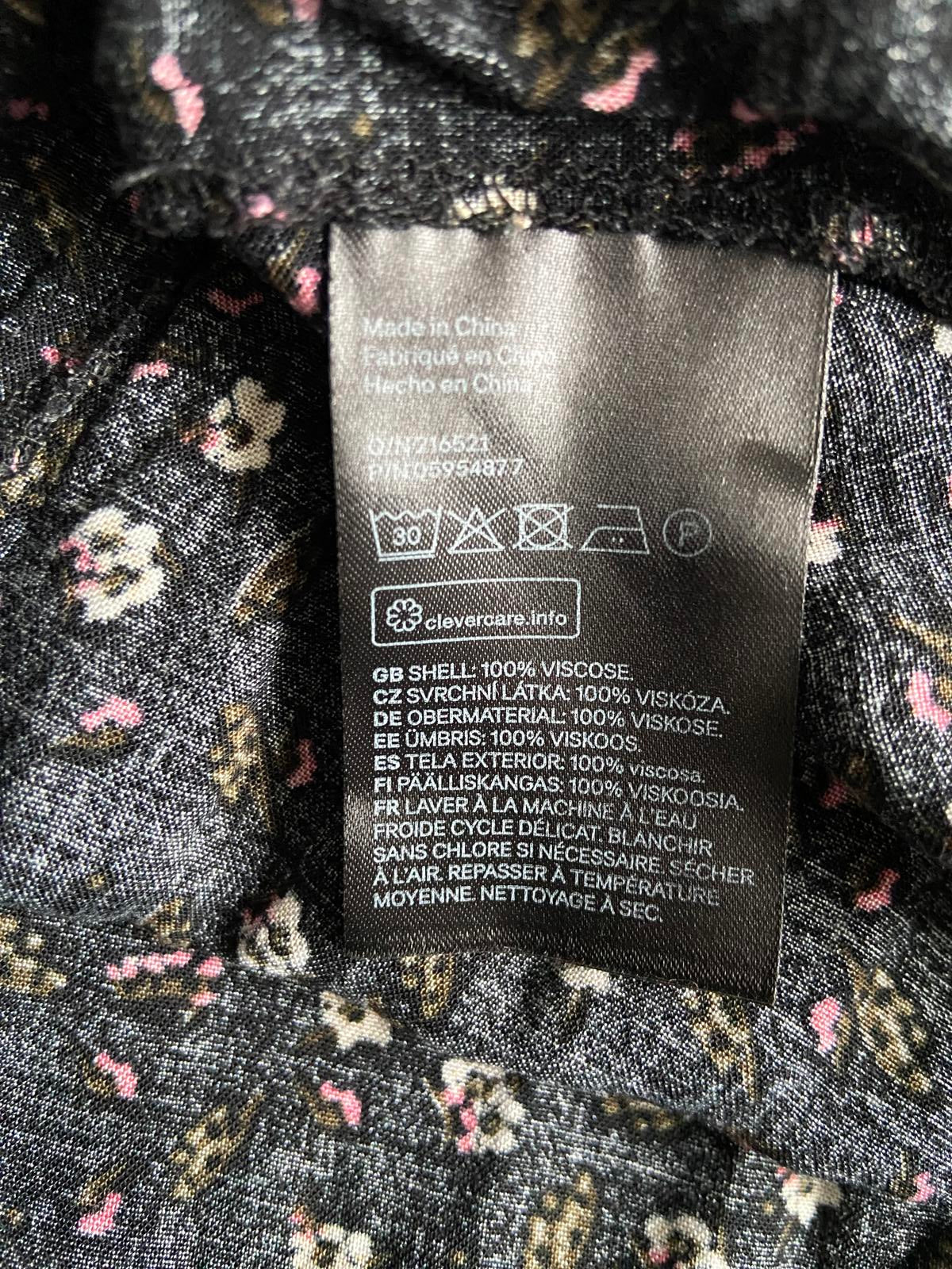 H&M Size 10 Black Ditsy Floral Print Long Sleeve Viscose Dress