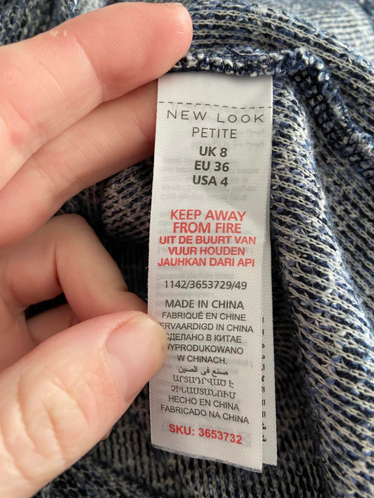 New Look Petite Blue & White Speckled Knit Dress Zip Detail, Size 8