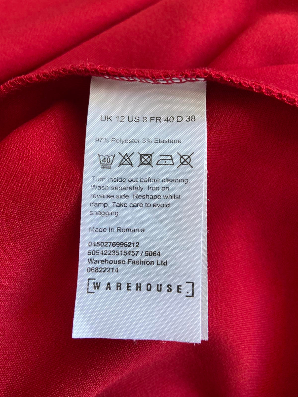 Warehouse Size 12 Red Long Sleeve Dress with Waist Tie Detail