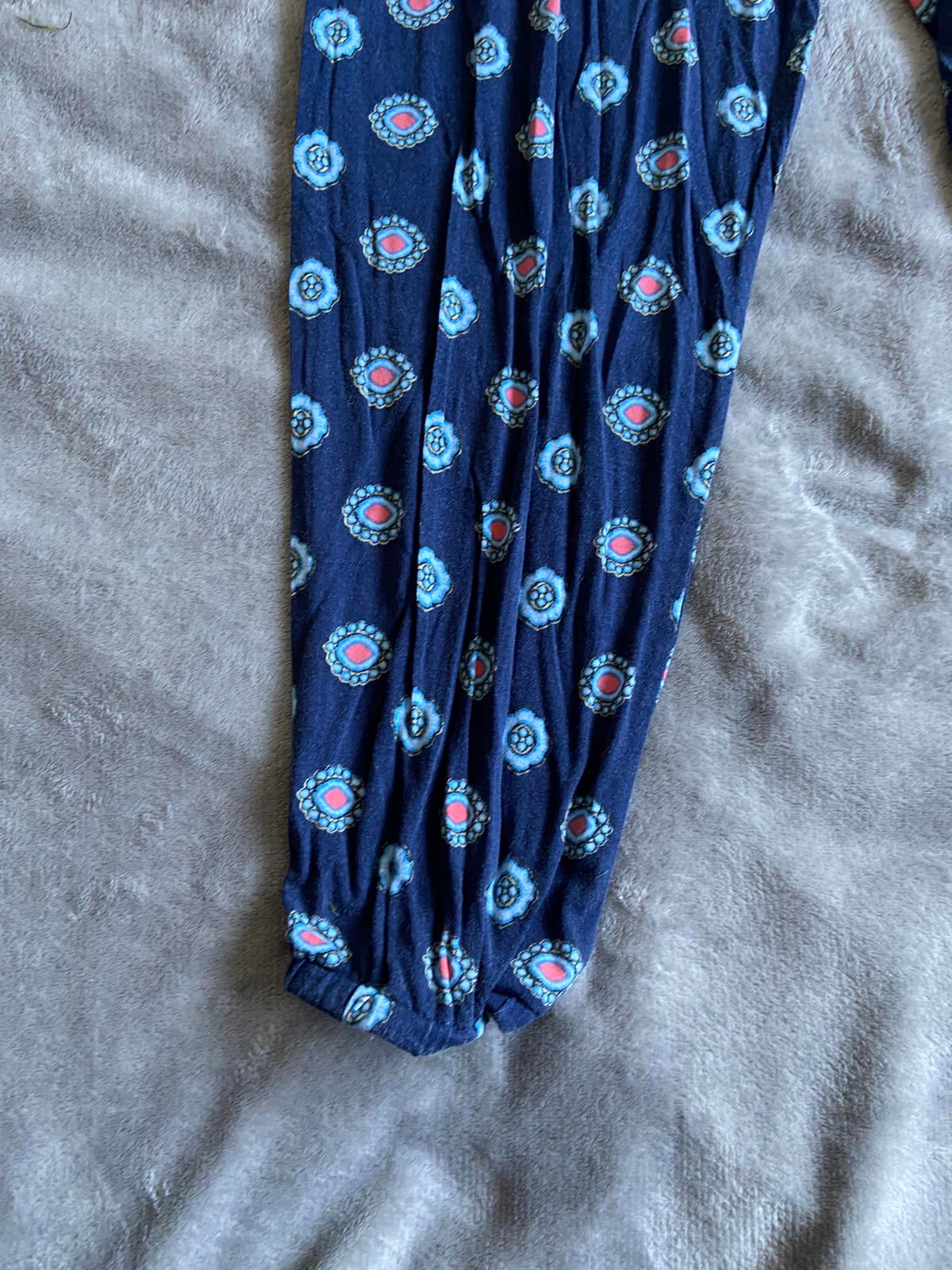 Very Size 12 Navy Patterned Trousers Elasticated Waist & Cuffs Casual