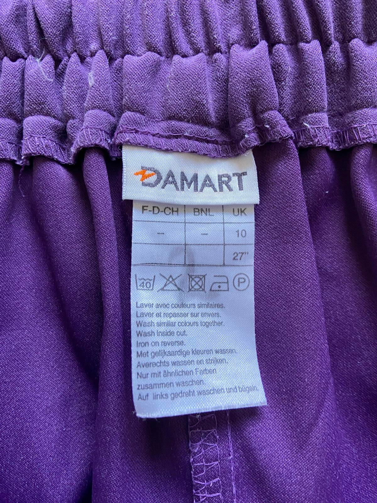 Damart Size 10 Purple Textured Midi Skirt Elasticated Waist Casual