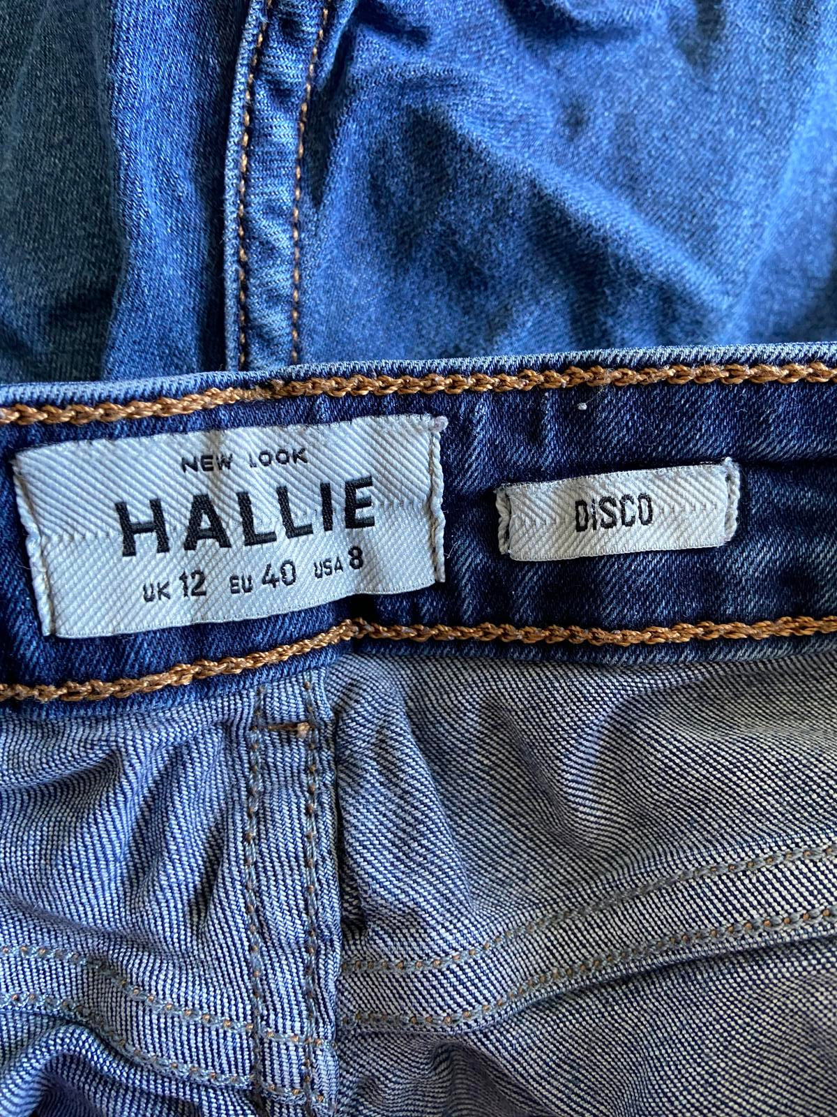 New Look Hallie Disco Jeans Size 12 Blue High Waisted Skinny 69cm Leg