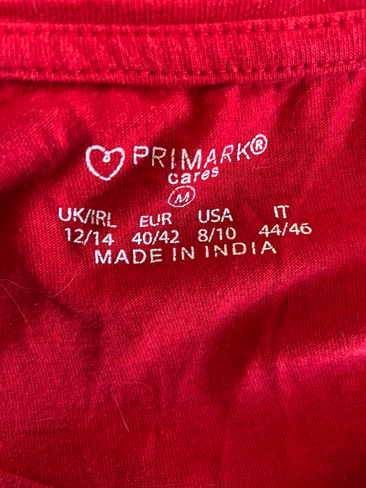 Primark UK 12-14 Red Cotton T-Shirt
