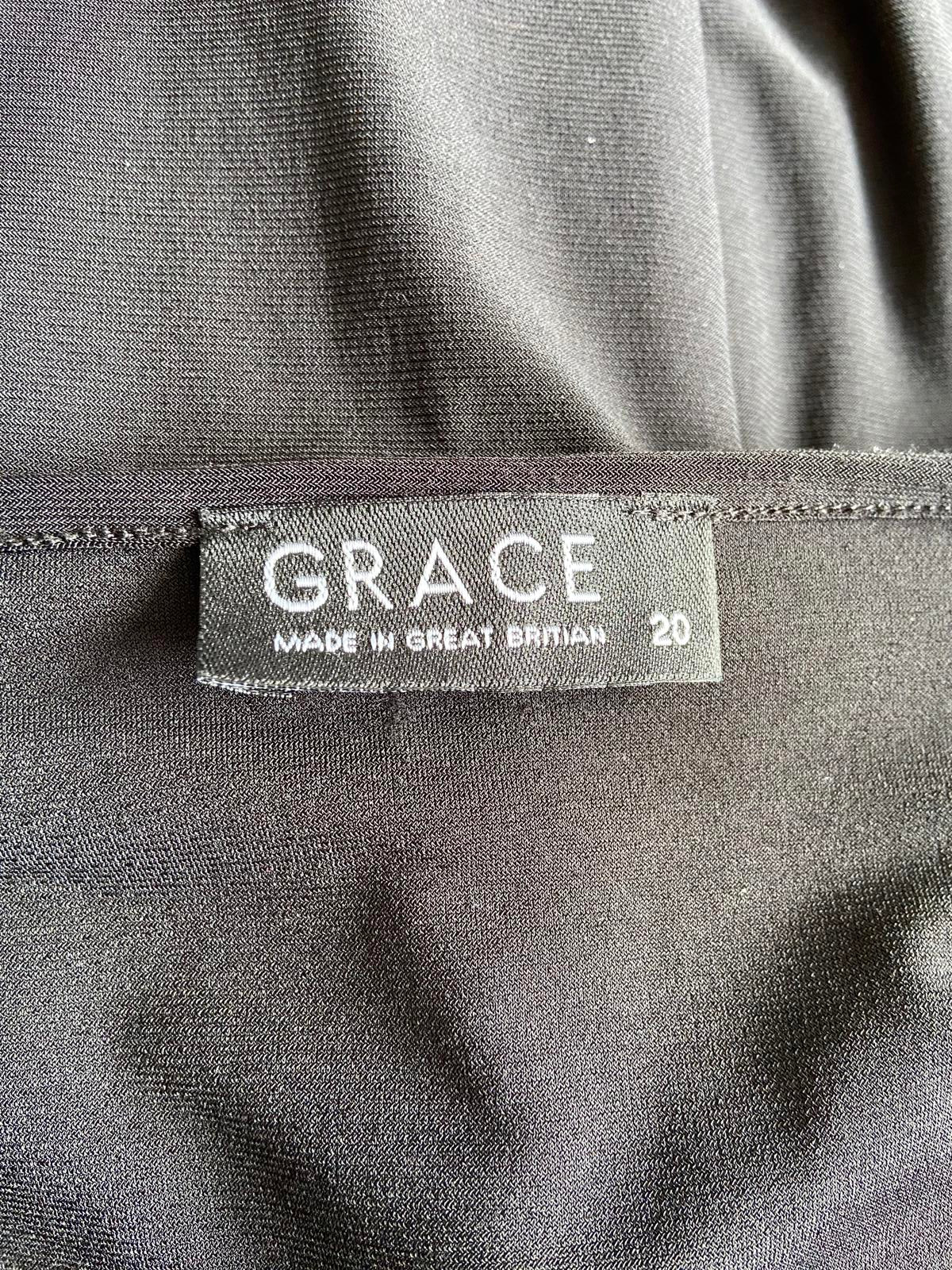 Grace Size 20 Black V-Neck Dress Sequin Waist Detail Raw Hem