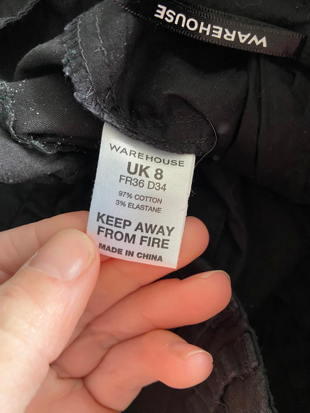 Warehouse Size 8 Black Lightweight Cotton Rich Slim Fit Trousers