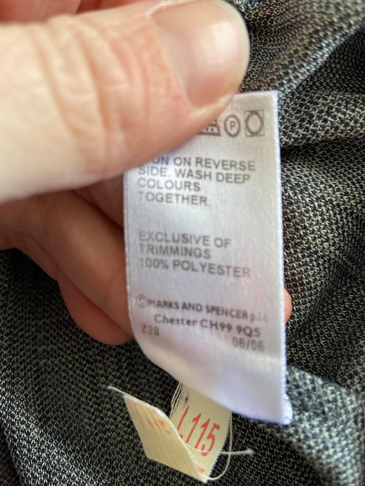 M&S Size 20 Medium Grey Checked Elasticated Waist Straight Trousers