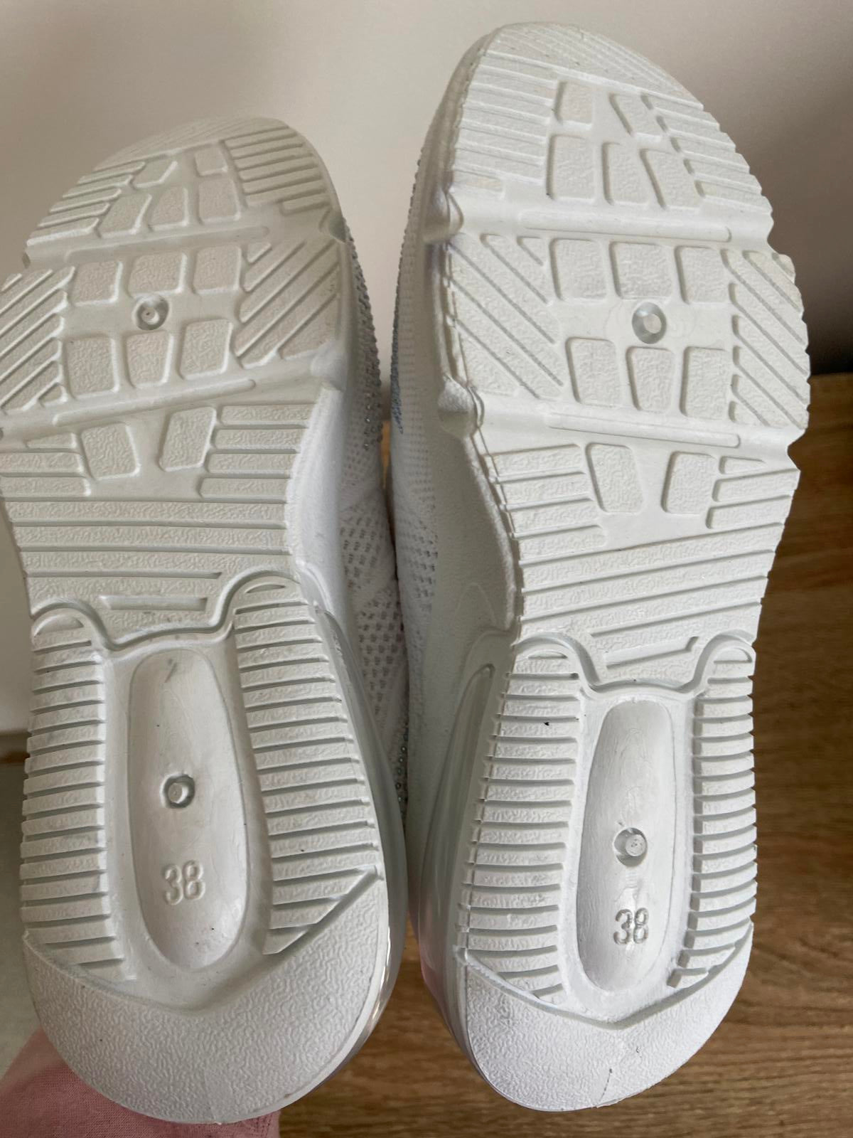 New White Glitter Trainers | UK Size 5 | Sequins & Elasticated Slip-On New