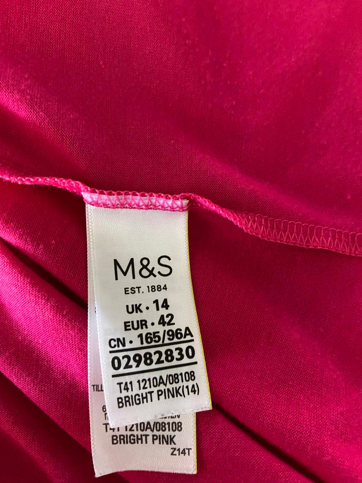 Marks & Spencer Ladies Bright Pink T-Shirt - Scoop Neck, Soft Jersey, Size 14
