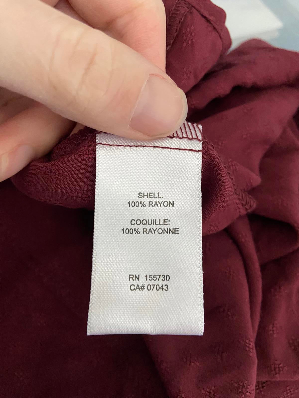 Rose & Olive Ladies Burgundy Smock Top - Ruffle Neck, Boho, Plus Size 3X