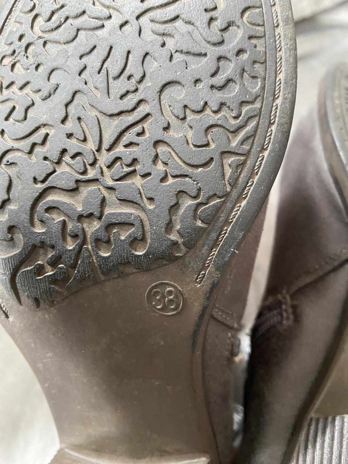 Grey Suede Ankle Boots with Aztec Print Detail Size 5