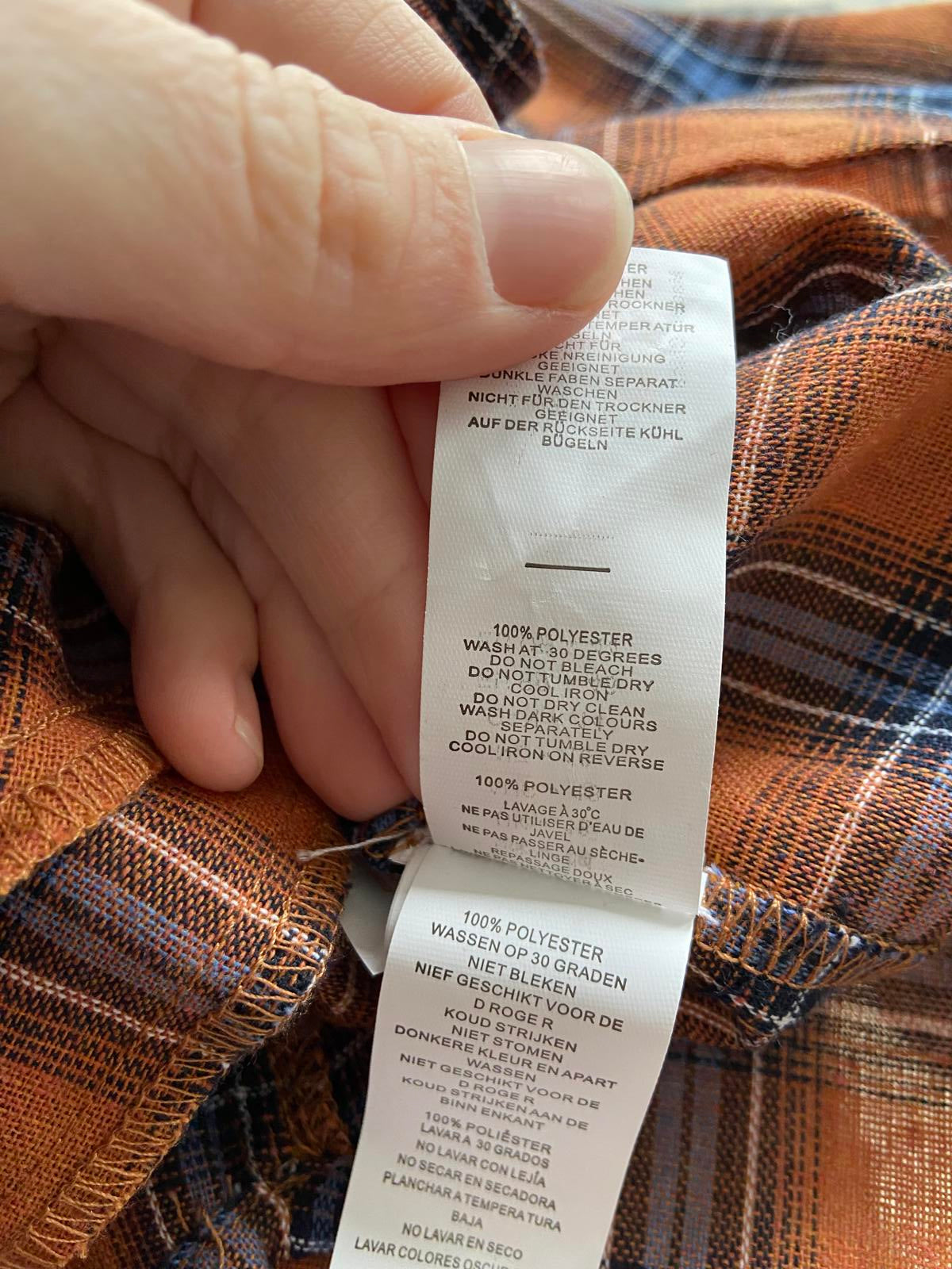Boohoo Plus Rust Orange Checked Midi Dress - Horn Button Pinafore, Size 18