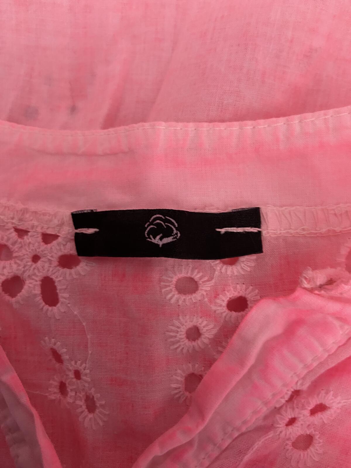 Ladies Pink Tie-Dye Embroidered Cotton Boho Blouse 3/4 Sleeve Size 16