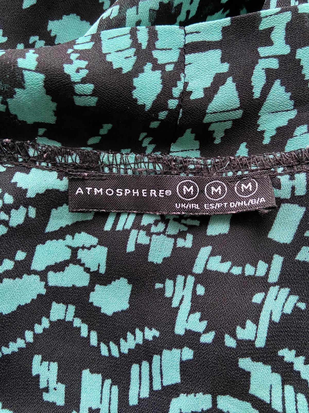 Atmosphere Teal & Black Geometric Print Kimono - Open Front Pockets, Size M